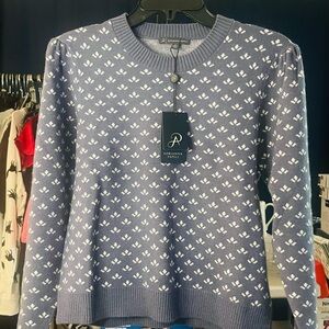 Adrianna Papell Blue and White Crew Neck Sweater